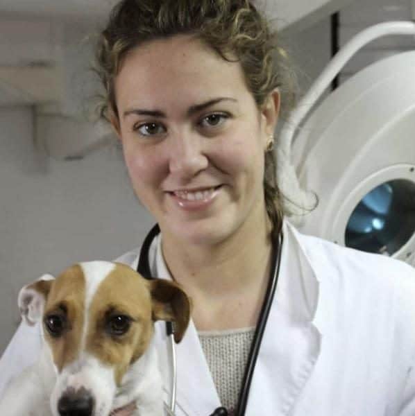 Veterinaria de El Arca de Noé con un jack russell en brazos