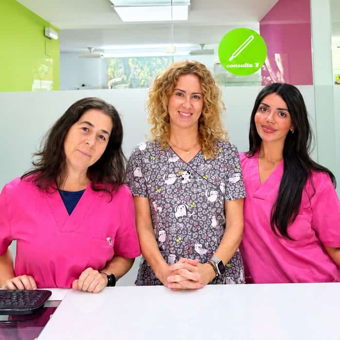 Dolores, Laura y Mónica, el equipo de la Clínica Veterinaria El Arca de Noé, en la clínica de Valladolid